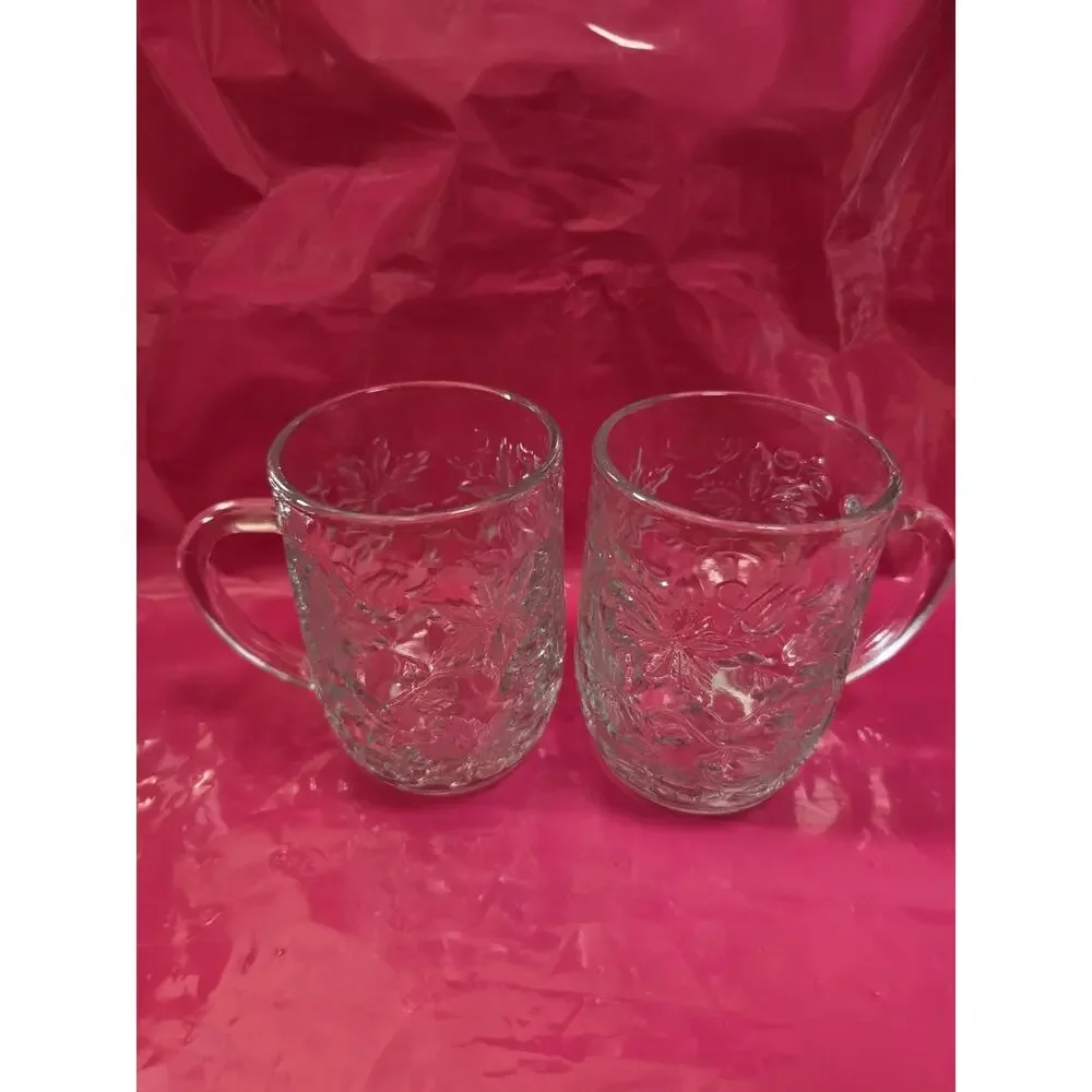Princess House Crystal FANTASIA Floral Embossed Coffee Tea Mugs (Set of 2)